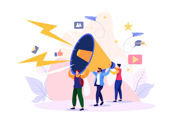 vector illustration, flat style, business promotion, advertising, call through the horn, online alerting - 營銷 幅插畫檔、美工圖案、卡通及圖標(biāo)