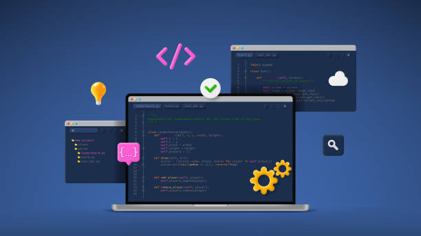 concept of computer programming or developing software or game - 系統(tǒng)軟件開發(fā) 幅插畫檔、美工圖案、卡通及圖標(biāo)